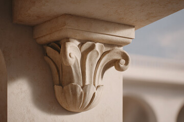 closeup of intricate architectural detail from historical building bathed in soft sunlight