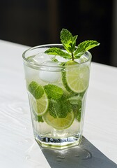 mojito cocktail on black and white background. summer cocktail.