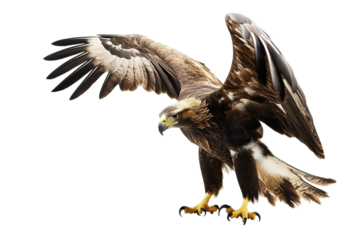 Majestic golden eagle with wings spread, showcasing powerful features and sharp gaze.