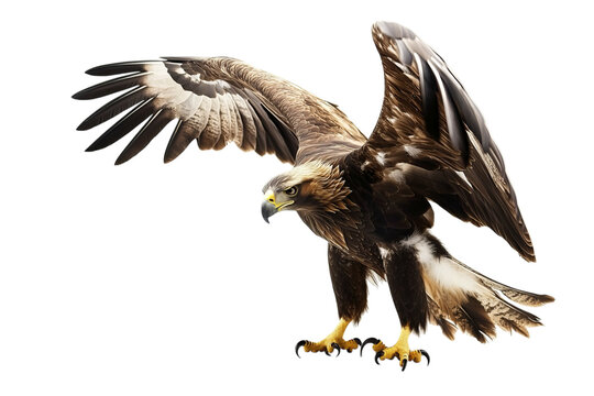 Majestic golden eagle with wings spread, showcasing powerful features and sharp gaze.