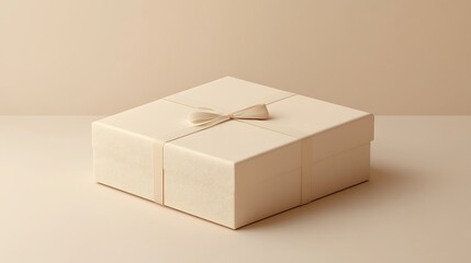 Cream colored gift box with ribbon bow