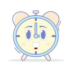 Cartoon Kawaii Clock Character Vector, Pastel Colored Smiling Time Icon for Children’s Learning Materials, Baby Room Wall Art, Educational Games, and Kids Product Design