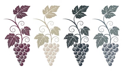 Unique Silhouettes of Grapes with Leaves in Four Distinct Styles