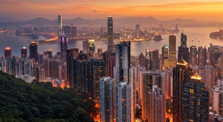 Vibrant Hong Kong Cityscape at Twilight with Dense Urban Sprawl