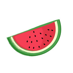 Raw, rough and aged texture watermelon slice, watermelon in grunge style, vector illustration.