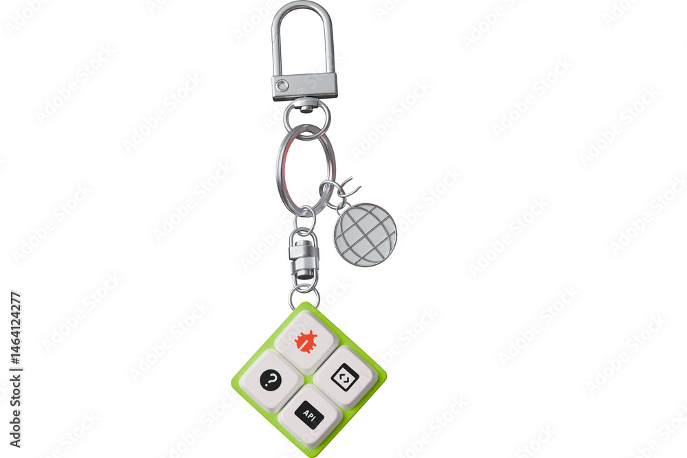 Wall mural modern programmer keychain with bug api and code symbols