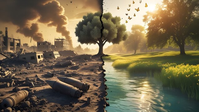 two worlds, peace or war , tree devided into peace and anmity