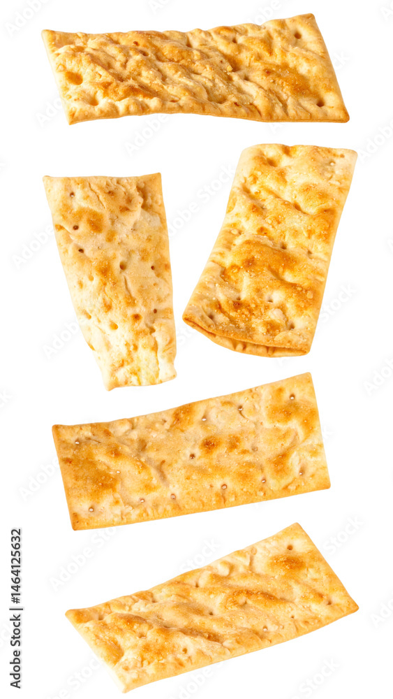 Poster multiple lavash chips floating on transparent background
