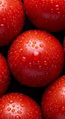 Vibrant Red Tomatoes Covered with Water Droplets on Dark Background