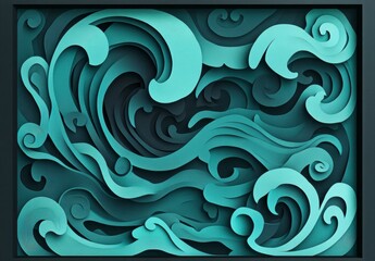 Fototapeta premium Abstract Turquoise Waves in Paper Cut Design with Flowing Patterns
