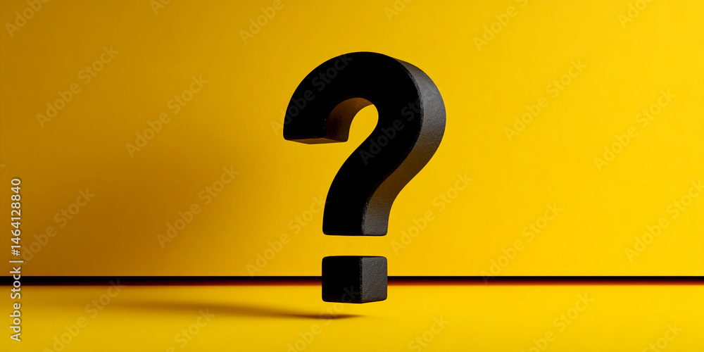 Aufkleber black question mark on yellow background, symbolizing inquiry, uncertainty, or a need for answers. s