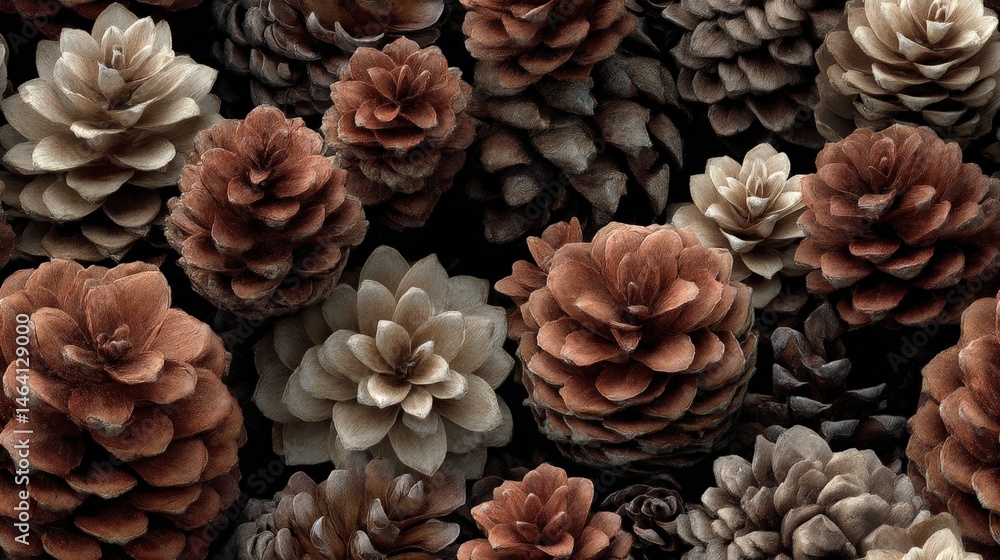 Poster seamless pattern of scattered pinecones in a forest setting