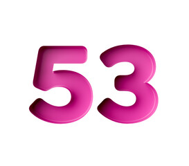 Vibrant pink number 53 Fifty three in bold gradient font with a slight shadow effect, 3d illustration