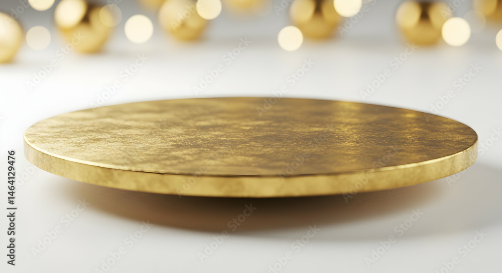 Aufkleber golden round platform for product display with bokeh background