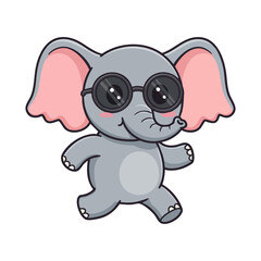 Naklejka premium cute icon character elephant wearing sunglasses.