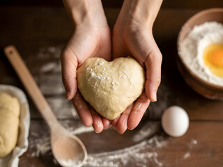 Hands Holding Heart Shaped Dough for Baking Bread