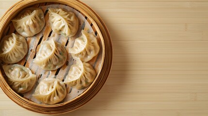 Fototapeta premium Traditional asian dumplings served in bamboo steamer showcase culinary heritage