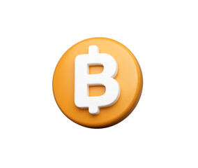 Orange circular icon with a white Thai Baht currency symbol in the center. 3D Illustration