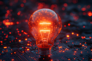 Innovative Technology Concept with Glowing Light Bulb on Circuit Background