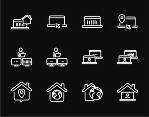Remote Work Line Icons . Freelancer Work from Home, Video Call, Online Meeting, Teleconference Vector Set