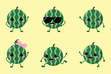 Obraz premium Fresh And Cute Cartoon Watermelon Fruit Collection