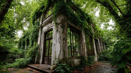 Abandoned Greenhouse Surrounded by Lush Greenery in Nature’s Embrace