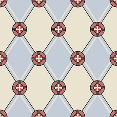 Art Deco seamless pattern with repeating diamond shapes and stylized circular accents.