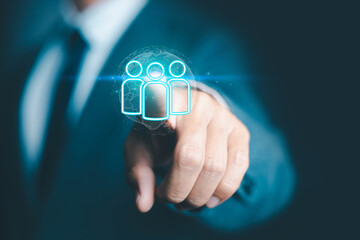  HR Business people use human resources effectively to find people who provide data management and marketing services for teamwork and professional use of technology.

