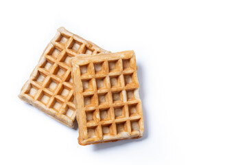 Belgian Waffles isolated on white background. Top view. Copy space