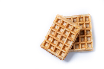 Belgian Waffles isolated on white background. Top view. Copy space
