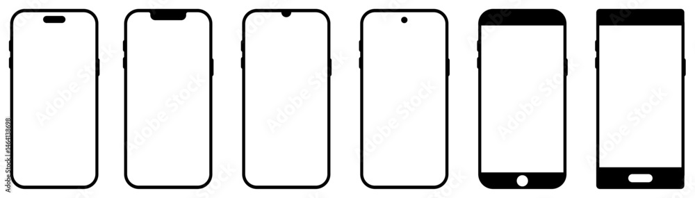 Fototapete smartphone frame mockup vector set with different notch styles and bezel designs including modern mo