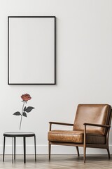 Modern minimalist room with a single red rose