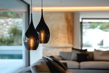Elegant pendant lighting casting ambient glow in cozy interior