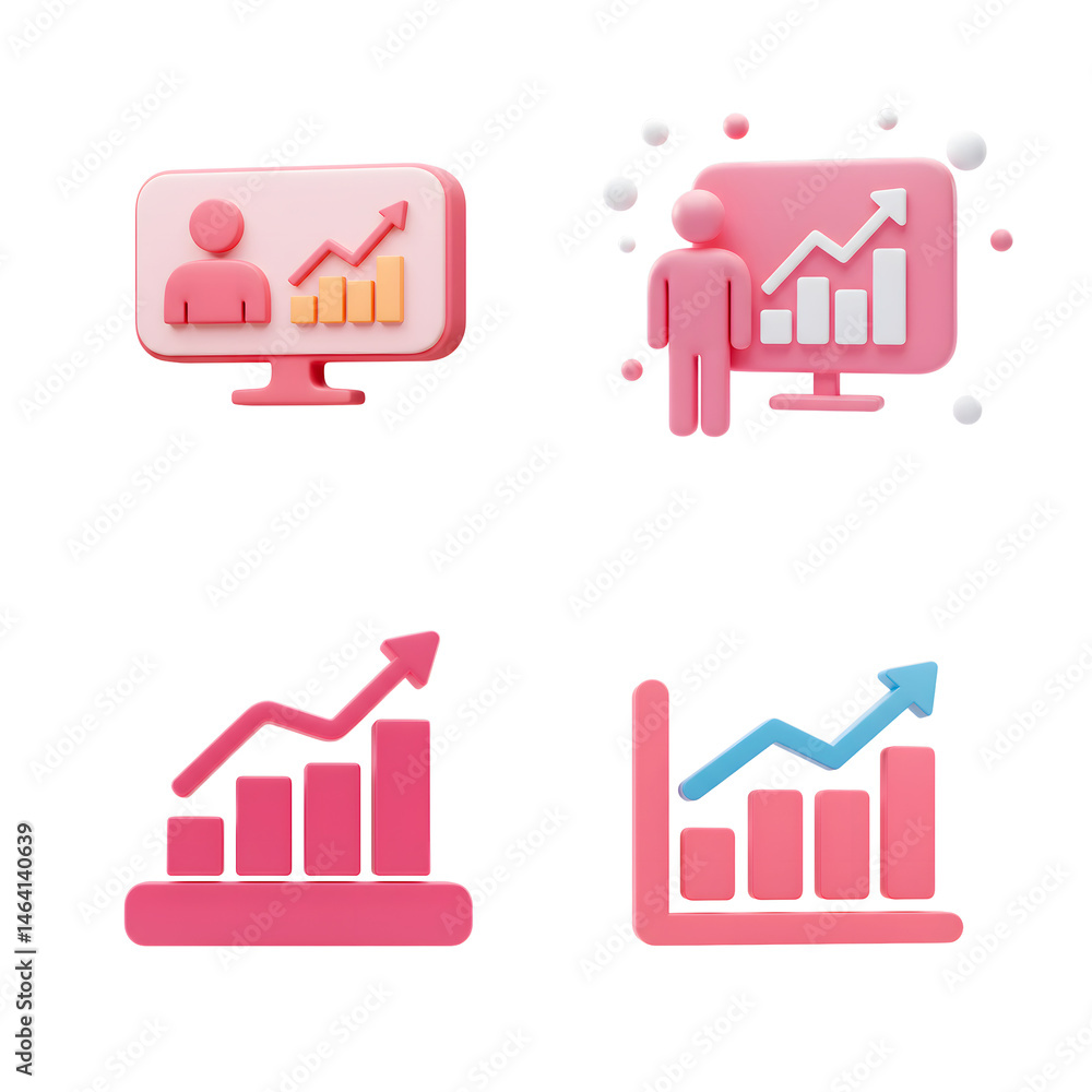 Aufkleber data visualization with charts and graphics showing growing business success
