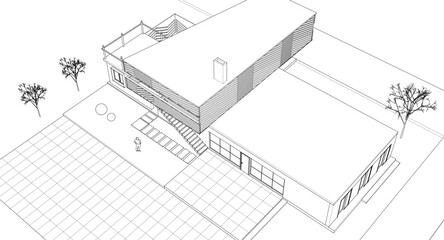 modern modular house 3d illustration	
