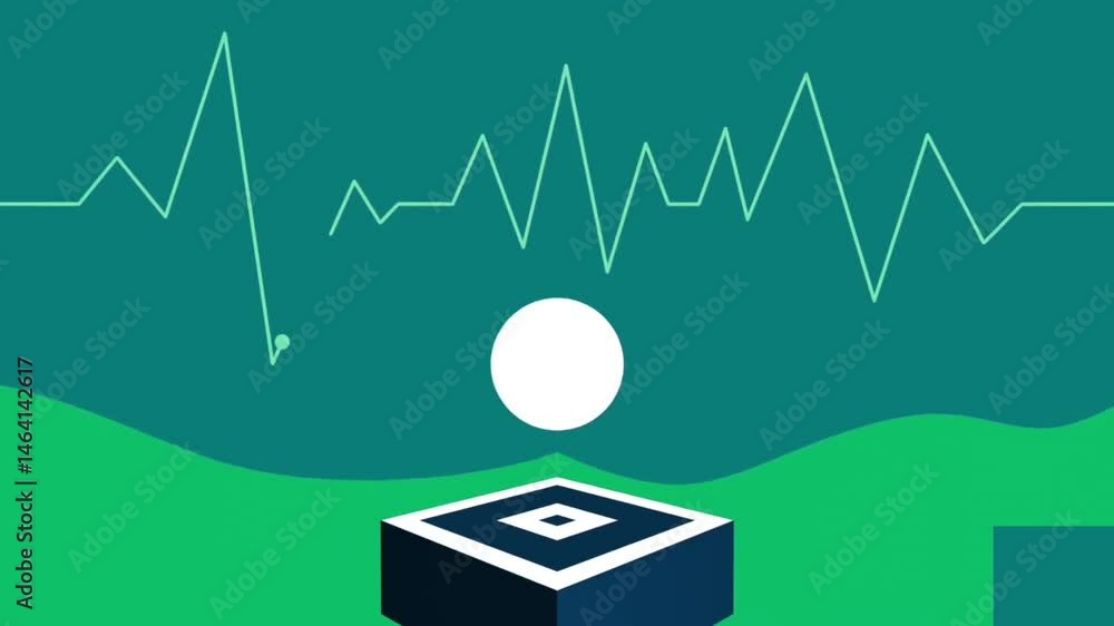 Poster animation of 3d-style arrows growing upwards from a central cube symbolizing technology advancement.