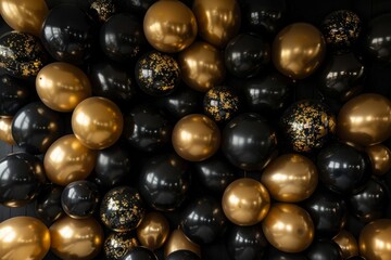 Elegant Black and Gold Balloon Wall for Party or Celebration Decor