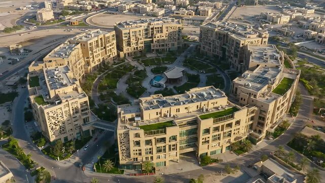 Dohas modern oasis stunning aerial view of an evolving residential complex during golden hour