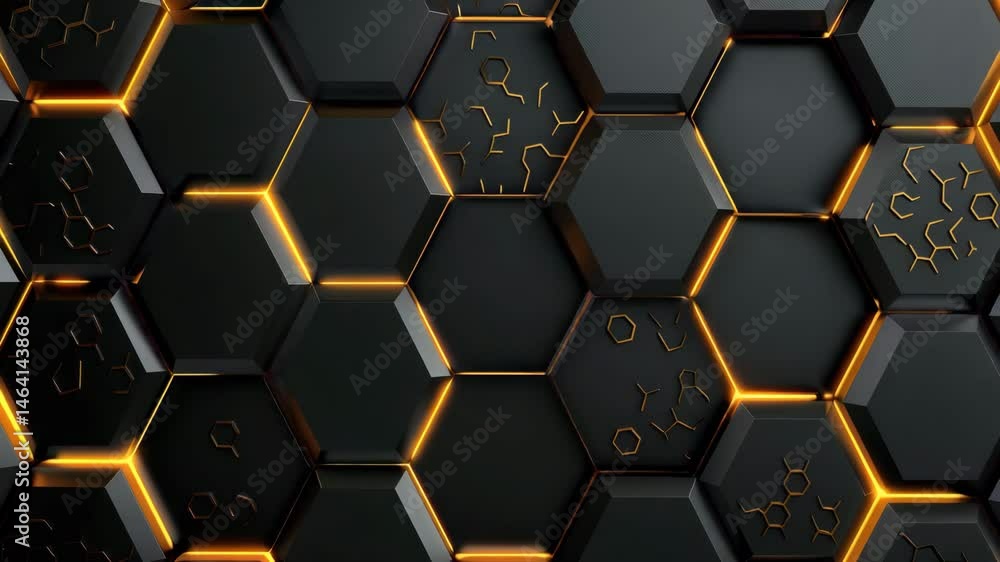 Aufkleber a background of black hexagonal honeycombs illuminated at the edges by flashing yellow light