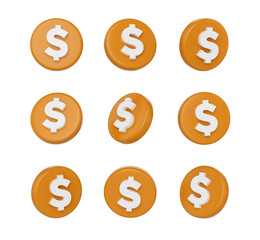 Obraz premium 3d Orange circular buttons with a white dollar symbol in the center. 3D Illustration.
