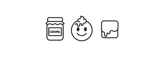 Caramel jar icon and smiling face with caramel drip square
