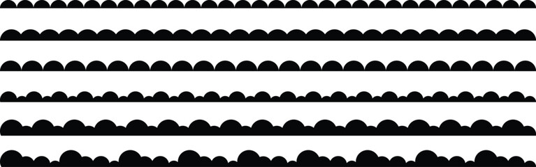 Scallop border. Scalloped edge collection. Scalloped edge seamless set. Simple scalloped border, wiggle isolated on white background. Divider vector element 