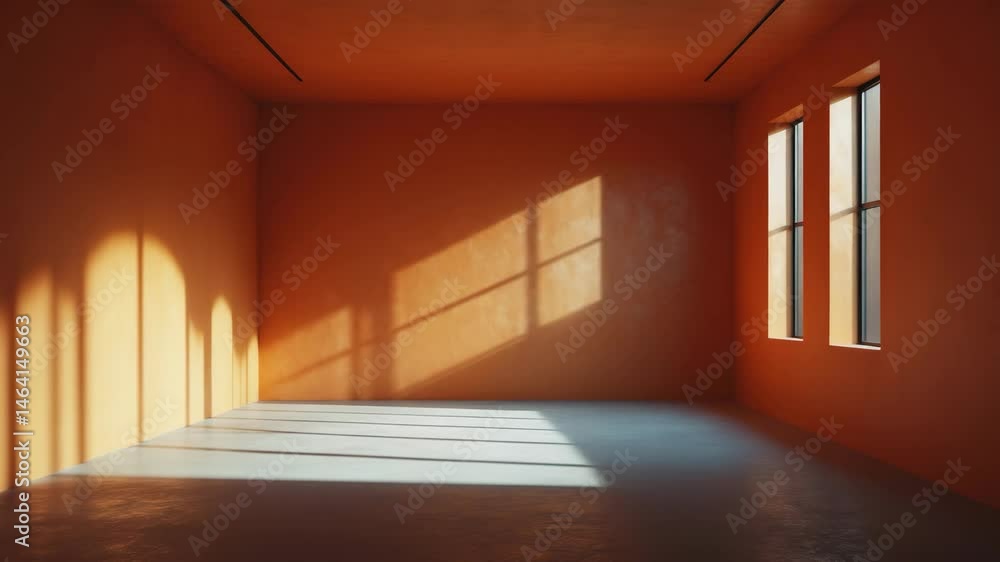 Poster deep artistic shadow in an empty orange room. minimalistic space concept