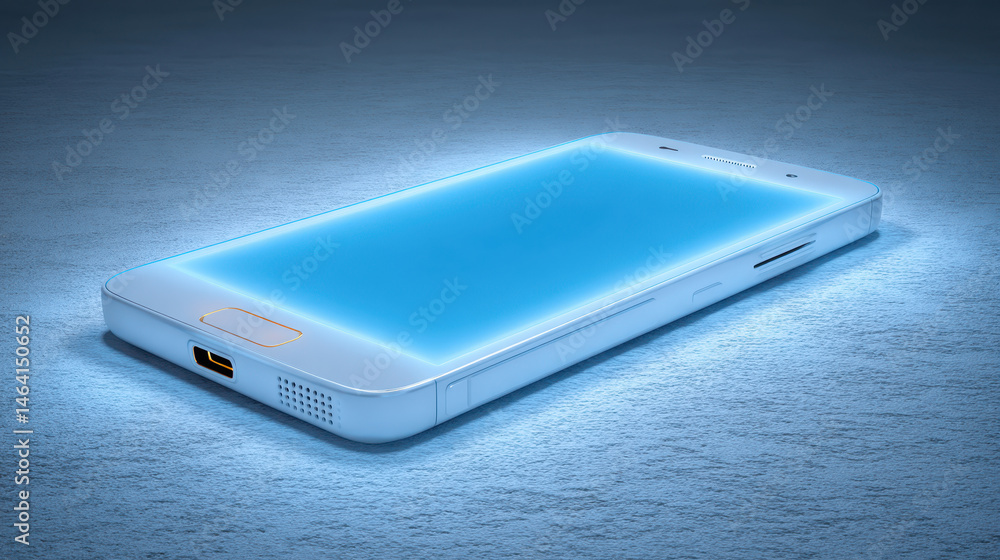 Poster minimalistic smartphone design ideal for app display on a monochrome surface with a softly glowing s