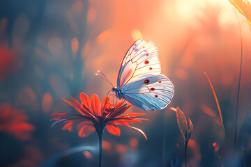 Delicate Balance: A Butterfly's Moment on a Radiant Red Blossom