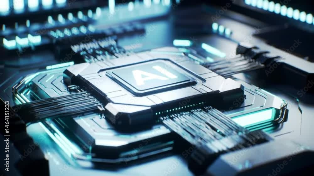 Poster futuristic ai microchip: the heart of artificial intelligence