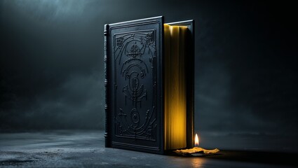 A transparent glass bottle with blue liquid and a blank white label is isolated on a 3D background, casting a soft glow like a candle