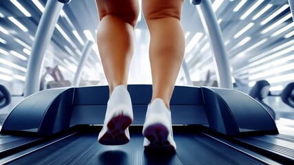 Focused female runner on treadmill in modern gym environment for fitness enthusiasts. - Powered by Adobe