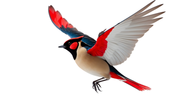 Vibrant Red and Blue Bird in Flight Stunning Avian Artwork