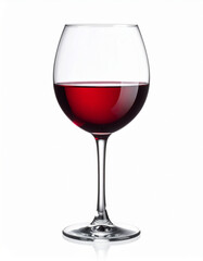 Glass of red wine isolated on white background reflecting on surface
